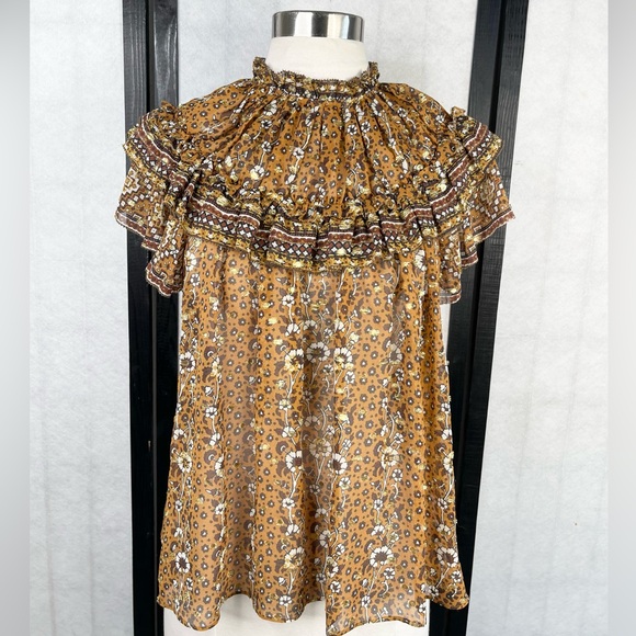 Ulla Johnson Brown Ruffled Bib Collar Blouse